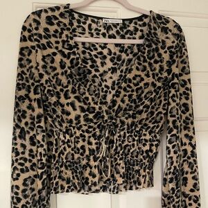 Zara low neck with tie leopard top cropped
